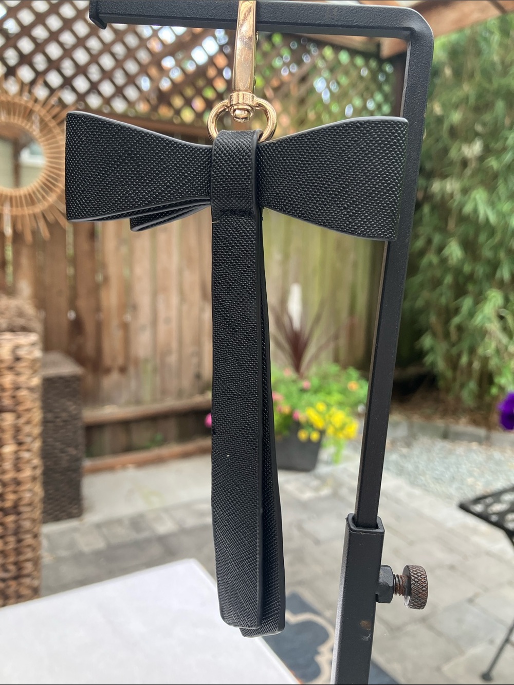 Black Saffiano Leather Bow Bag Charm Key Chain